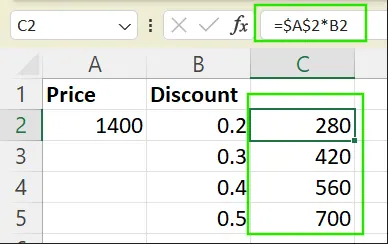 Beispiel für einen absoluten Bezug in Excel.