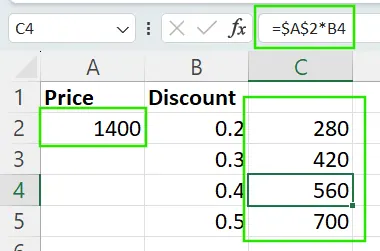 Beispiel für einen absoluten Bezug in Excel.