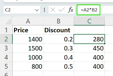 Beispiel für einen relativen Bezug in Excel.