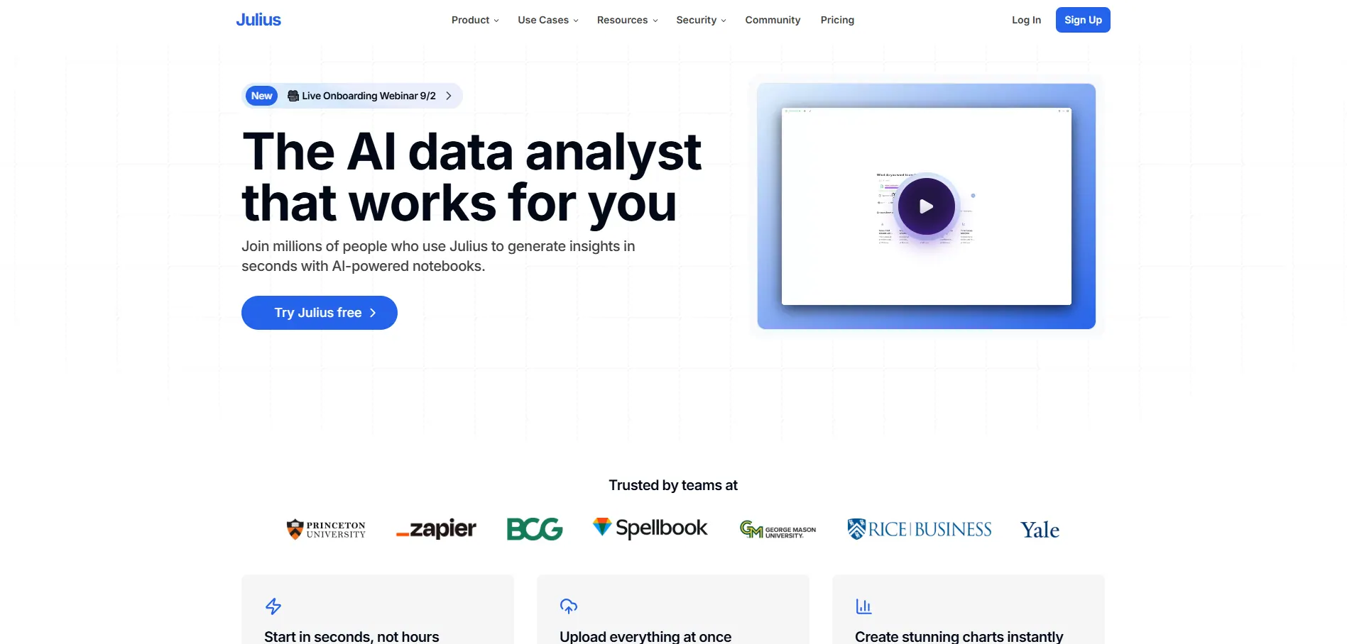 Julius AI 首页：面向数据洞察的 AI 分析助手
