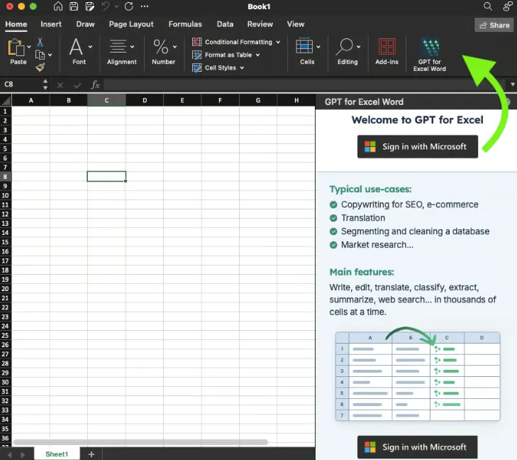 GPT for Excel Schaltfläche