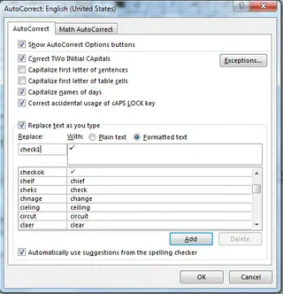 自动更正设置勾选符号5 自动更正设置勾选符号5