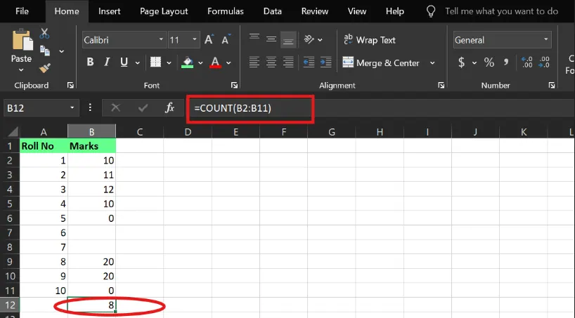 COUNT-Funktion in Excel 1