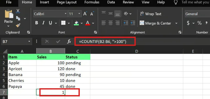 COUNTIF()-Funktion in Excel 13