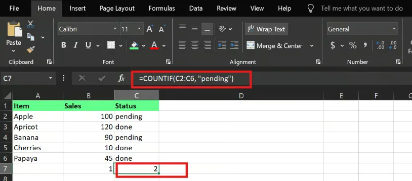 COUNTIF()-Funktionsbeispiel in Excel 14