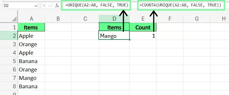 Eindeutige Werte in Excel zählen 1
