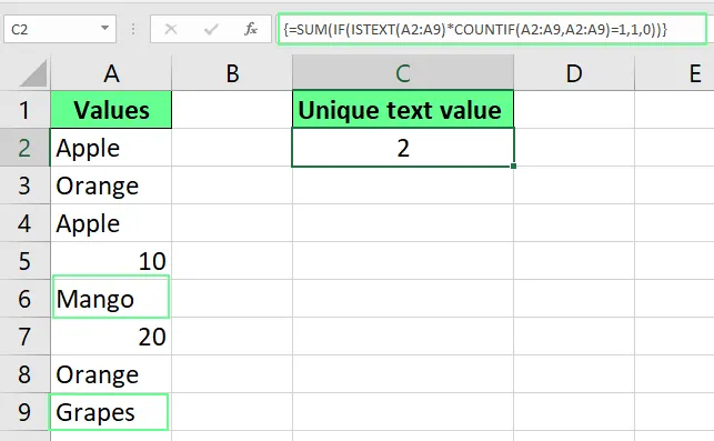Eindeutige Textwerte in Excel zählen. 3