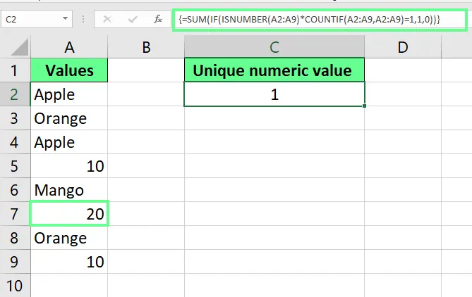 Eindeutige numerische Werte in Excel zählen. 4