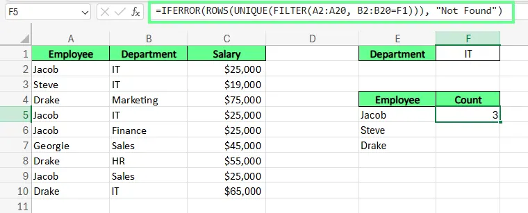 Eindeutige Werte mit einer Bedingung in Excel zählen. 5