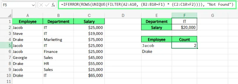 Eindeutige Werte mit mehreren Kriterien in Excel zählen. 6