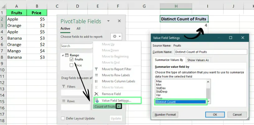 Unterschiedliche Werte mit PivotTable in Excel zählen. 9