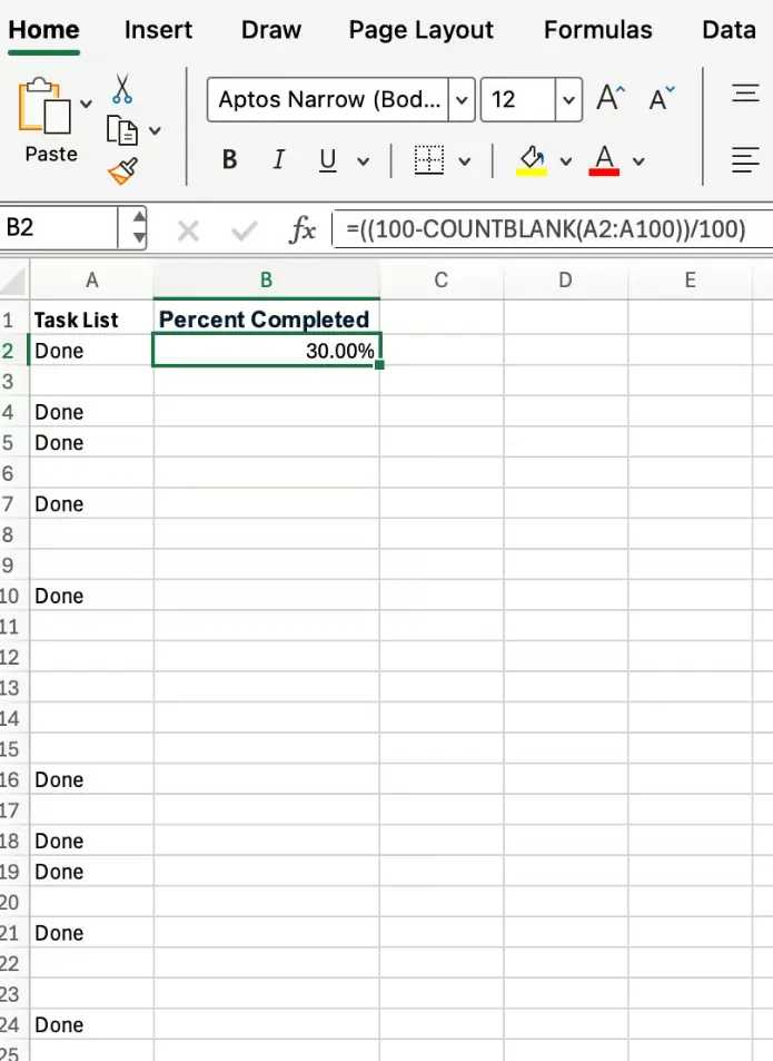 Berechnung der Abschlussrate mit Excel COUNTBLANK 2