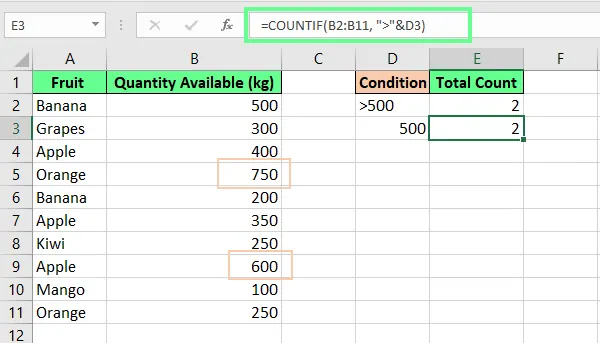 Count cells using cell reference in COUNTIF() function in Excel. 6