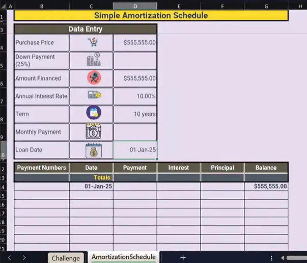 Excel Tilgungsplan Einrichtung 1
