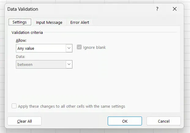 Wie das Datenvalidierungs-Pop-up-Fenster in Excel aussieht. 2