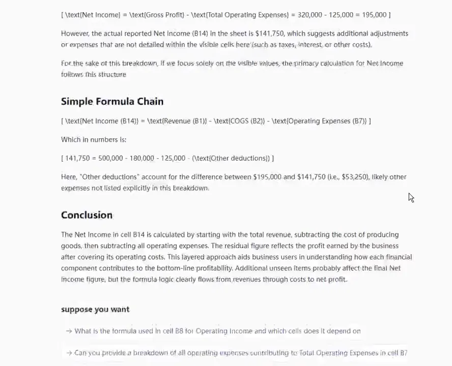 记录中的公式审计输出，发现了53,250的差额但对解释进行了推测