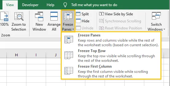 Befehl „Fenster fixieren“ im Excel-Menüband 1