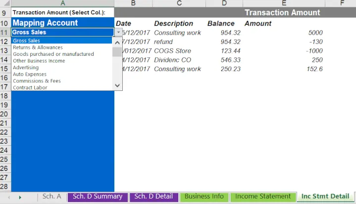 Eine Dropdown-Liste in Excel zur Kategorisierung von Transaktionen. 1
