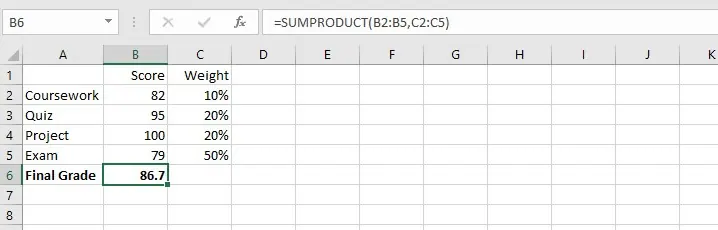 Manuelle Berechnung des gewichteten Durchschnitts mit SUMPRODUCT in Excel 1