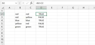 使用简单的 TRUE/FALSE 公式在 Excel 中比较两列 1