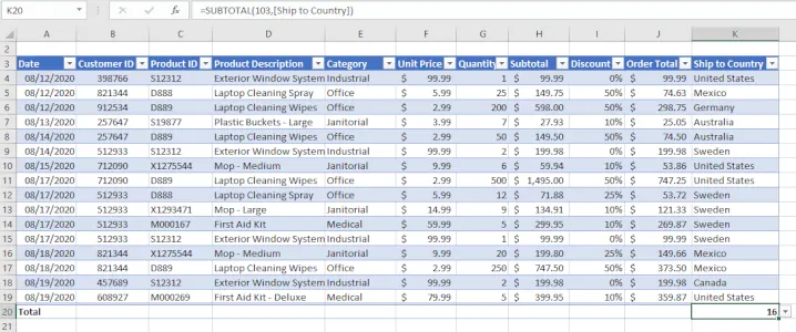 Verwendung der Summenzeilen-Funktion in einer Excel-Tabelle 3