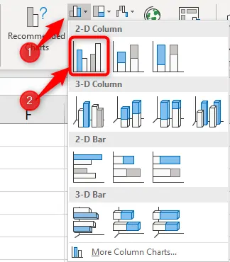 Einfügen eines gruppierten Säulendiagramms in Excels Menü. 2