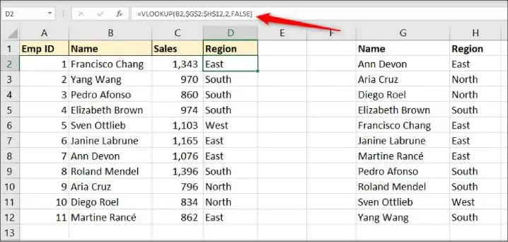 Verwendung von VLOOKUP zum Zusammenführen von Daten aus zwei separaten Tabellen 2