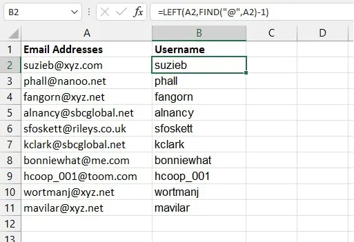 Eine Spalte mit E-Mails in Excel 1