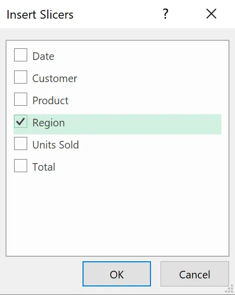 Eine Pivot-Tabelle mit einem begleitenden 'Region'-Slicer für interaktives Filtern.