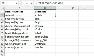 在Excel中使用RIGHT、LEN和SEARCH函数提取域名