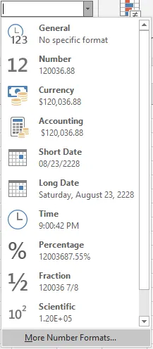 Excel-Zahlenformate Dropdown 1