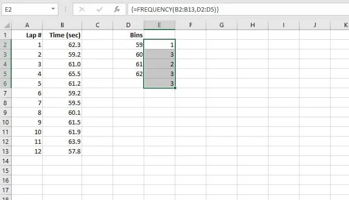 Das Ergebnis der FREQUENCY-Matrixformel in Excel 3