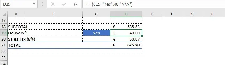 Eine einfache Excel-IF-Funktion zur Anwendung einer Pauschalgebühr. 1
