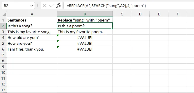 Verschachteln von REPLACE- und SEARCH-Funktionen in Excel