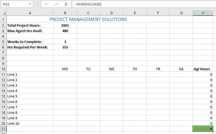 Für Solver vorbereitetes Excel-Blatt