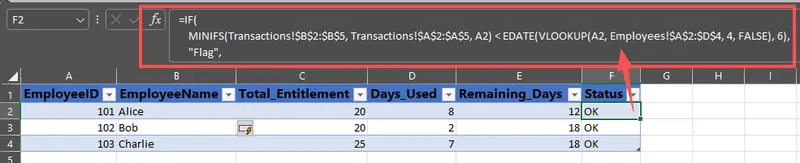 用于 HR 跟踪的复杂 Excel 公式