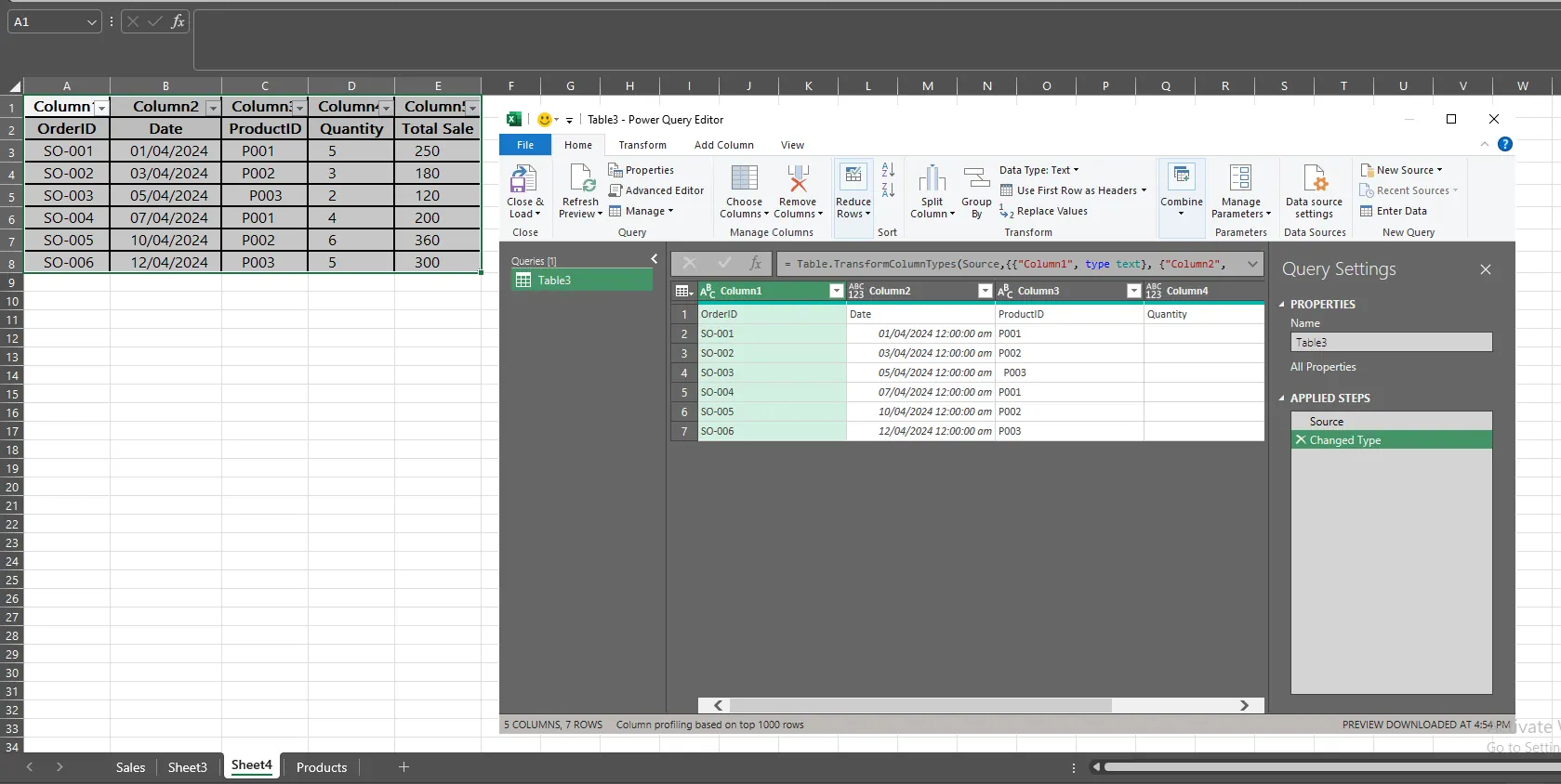 Power Query-Editor mit Schritten zur Datenbereinigung und -zusammenführung