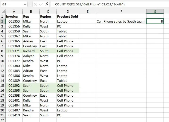 Eine Beispiel-Verkaufsdatentabelle in Excel.