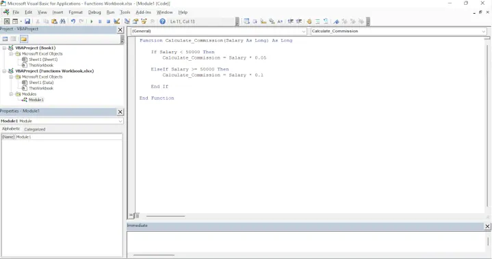 VBA code for the custom commission function