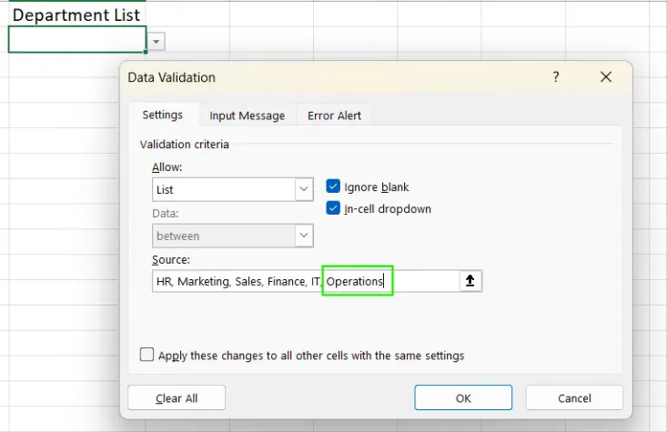 Wie man manuell ein Element in einer Dropdown-Liste in Excel hinzufügt 10