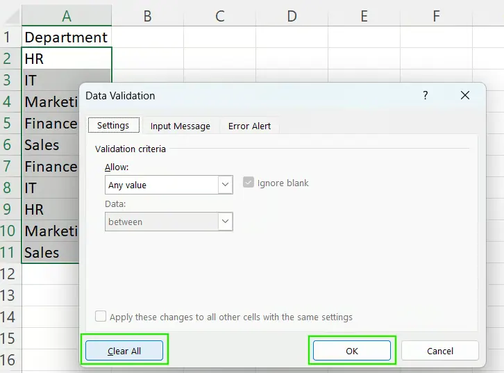 Wie man eine Dropdown-Liste in Excel entfernt 12