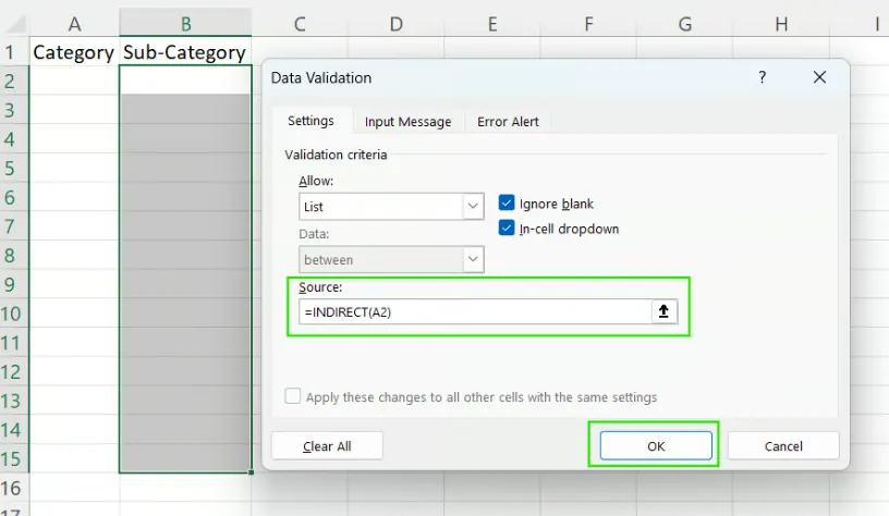 Erstellen Sie die abhängige Dropdown-Liste in Excel. 17