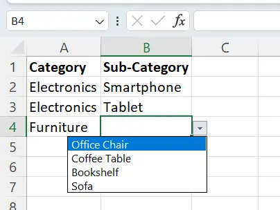 Beispiel einer abhängigen Dropdown-Liste in Excel. 18