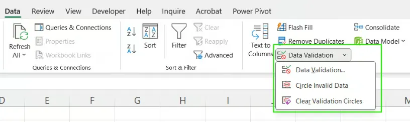Datenvalidierung in Excel 2