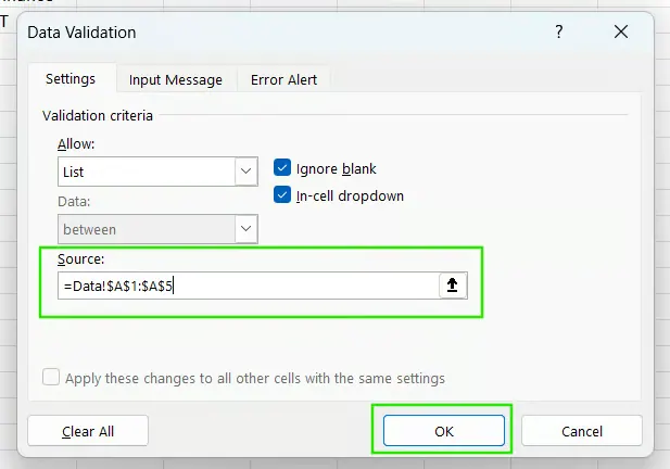 Dropdown-Liste Quelldaten in Excel 4