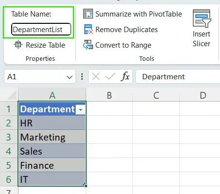 Tabellenname in Excel 8