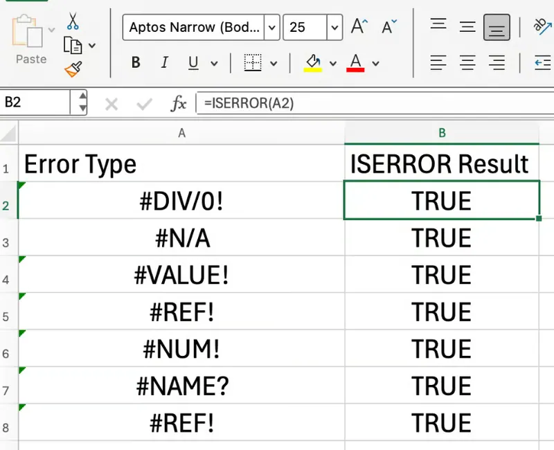 Excel ISERROR函数识别的不同错误类型 1