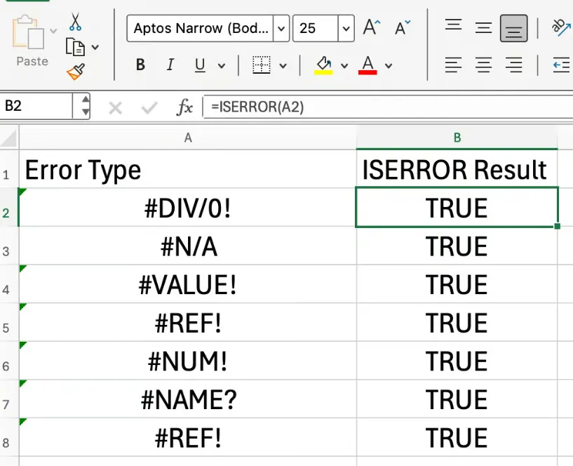 Verschiedene Arten von Fehlern, die von Excel ISERROR erkannt werden 1
