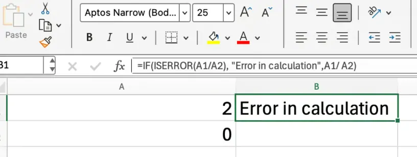 Excel ISERROR kombiniert mit WENN-Funktion 2