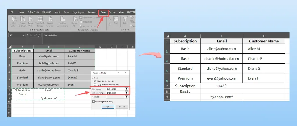 Excel的高级筛选对话框